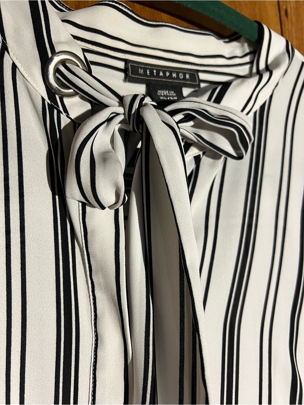 Metaphor Black and White Vertical Stripe Tie-Neck Sleeveless Blouse - Picture 3 of 6